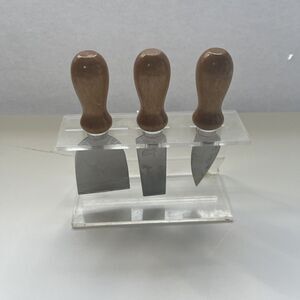 French Style Set of Three Cheese, Stainless Steel with Wood Handles